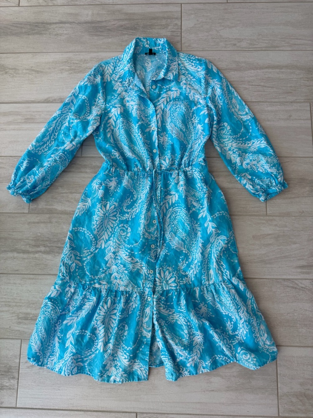 Talbots Linen-Cotton Paisley Shirtdress in Sky Blue — Size 12